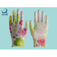 Polyester coloré 13G avec gants de sécurité en caoutchouc PU